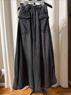 Aphrodite Charcoal Black Maxi Cargo Skirt with slim leg jeans